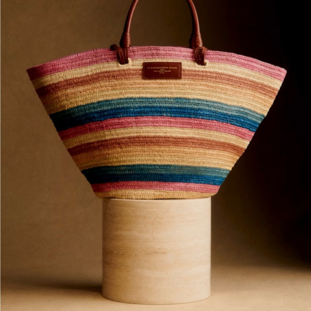 Sezane Justine Maxi Bag 2024 Rainbow raffia pattern